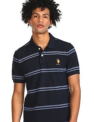 U S Polo Assn Ribbed Collar Striped Polo Shirt