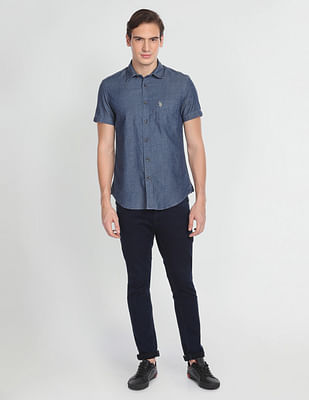Deep Blue Men's Denim Shirts Short Sleeve Thin Cotton Slim Elastic Jeans  Denim Shirts Men Summer High Quality Pockets Shirt Men - AliExpress