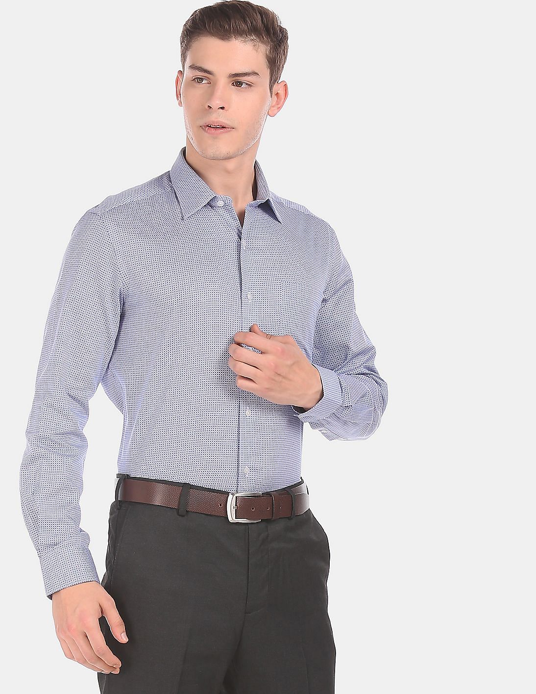 Buy Arrow Men Blue Slim Fit Cutaway Collar Formal Shirt - NNNOW.com