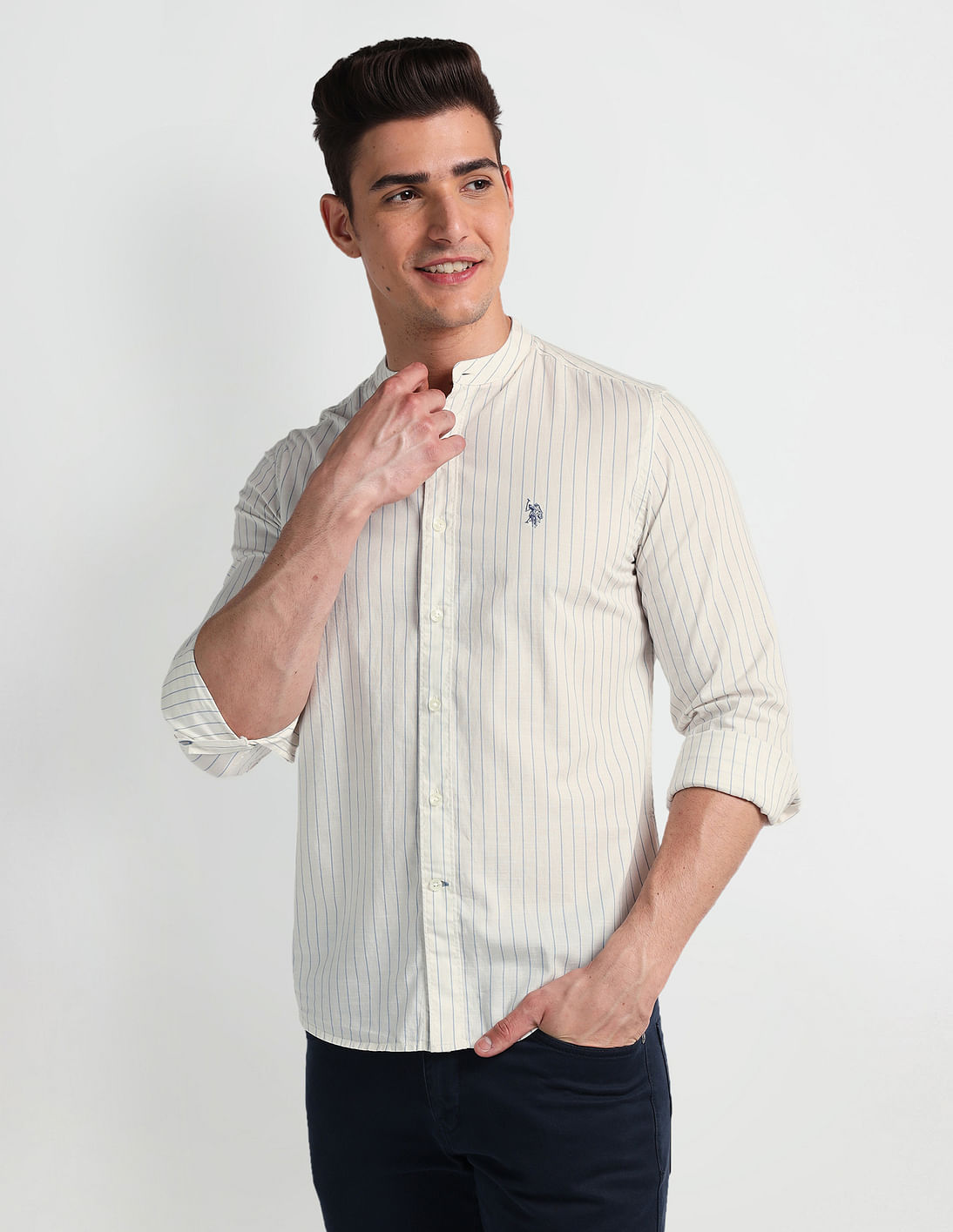 Buy U.S. Polo Assn. Denim Co. Mandarin Collar Slim Fit Shirt - NNNOW.com