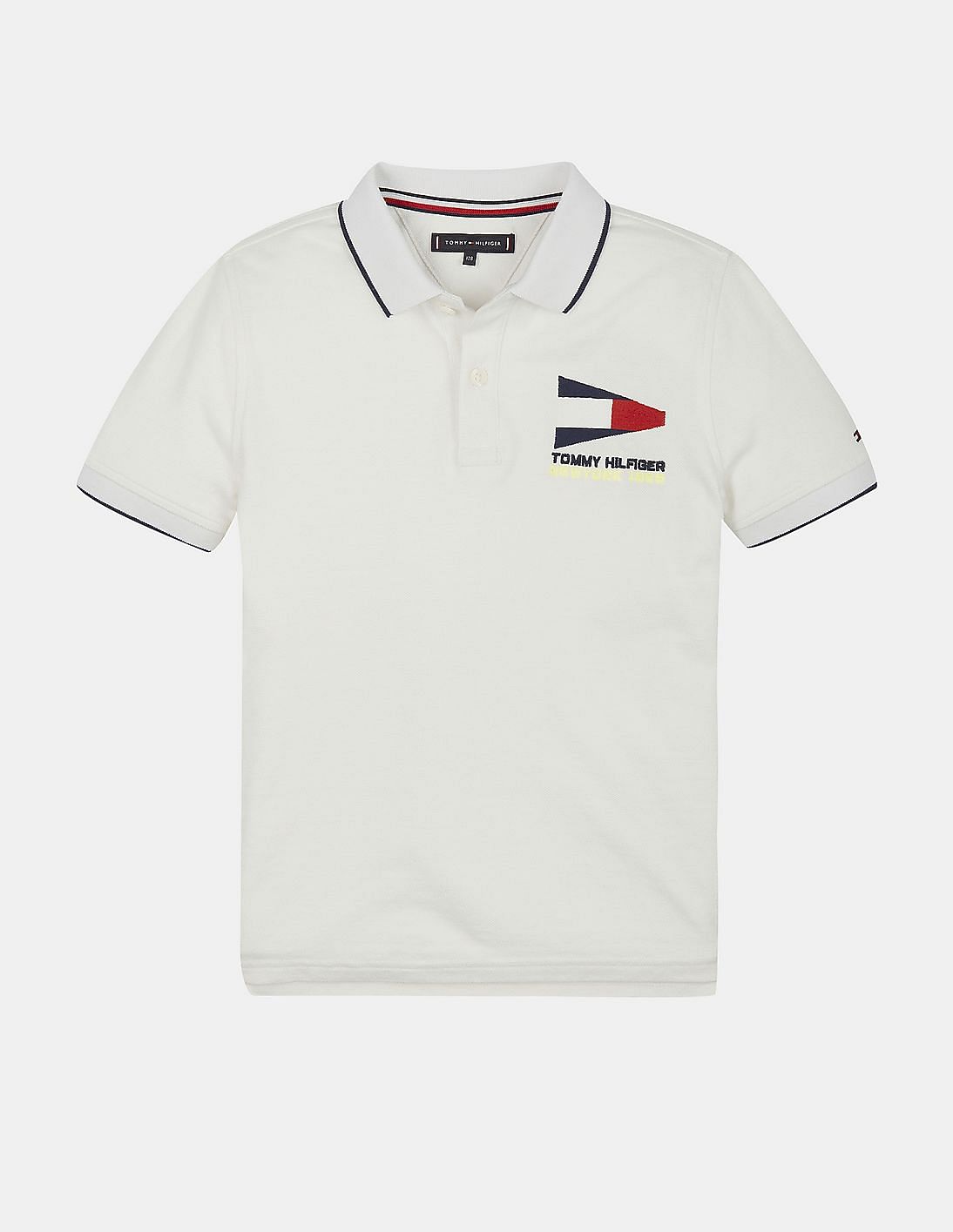Buy Tommy Hilfiger Kids Boys White Cotton Short Sleeve Solid Polo Shirt ...