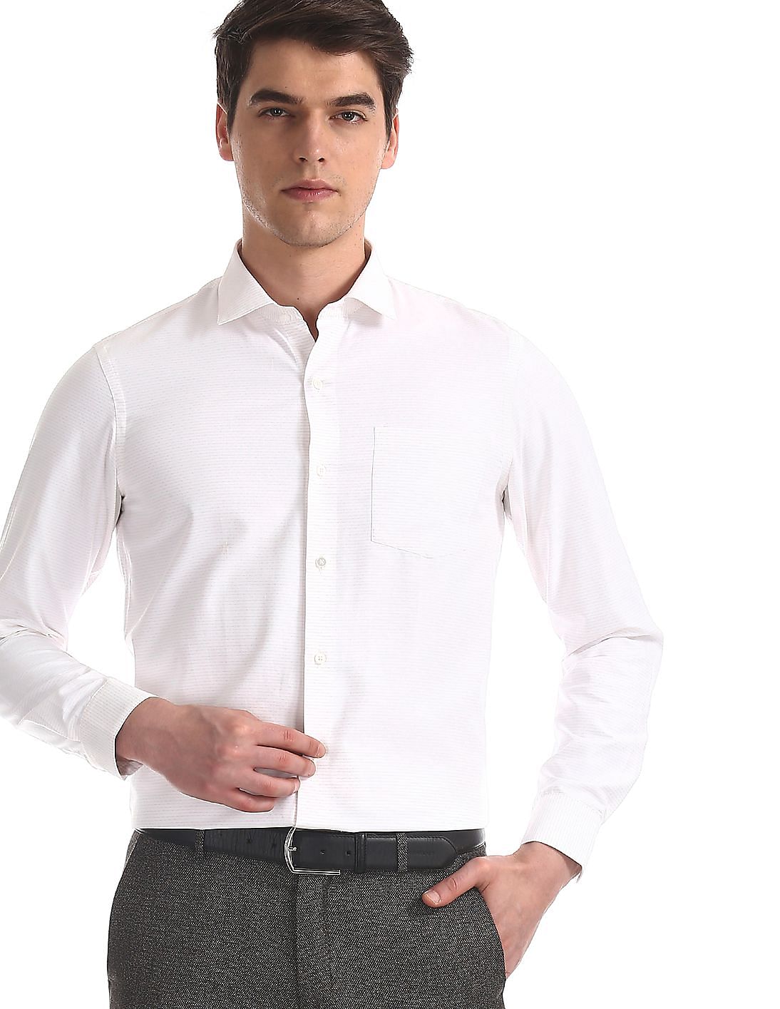 Buy Men White French Placket Striped Shirt online at NNNOW.com