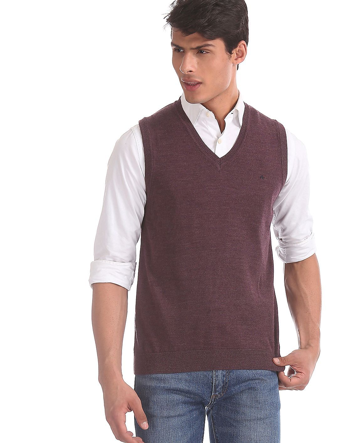 Buy Men Purple V-Neck Sleeveless Sweater online at NNNOW.com