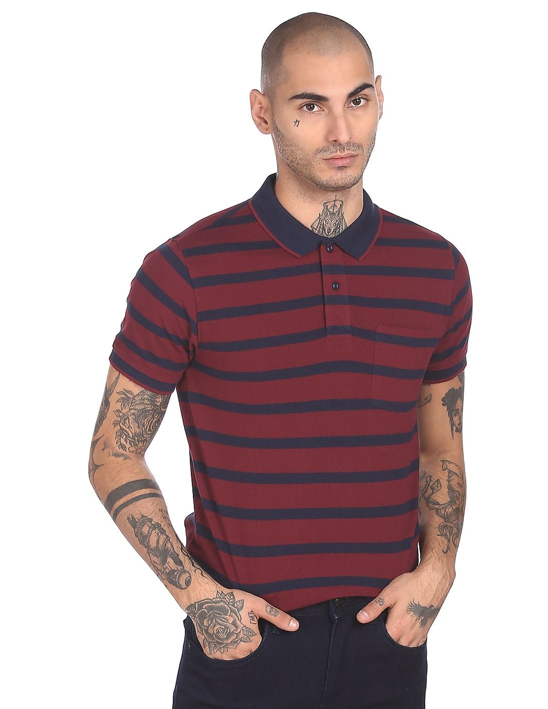 Buy Ruggers Men Maroon Striped Regular Fit Polo Shirt NNNOW