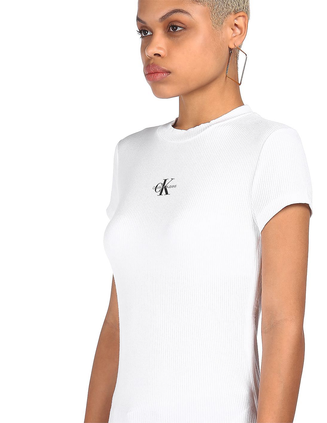 Buy Calvin Klein Women White Round Neck Side Drawstring