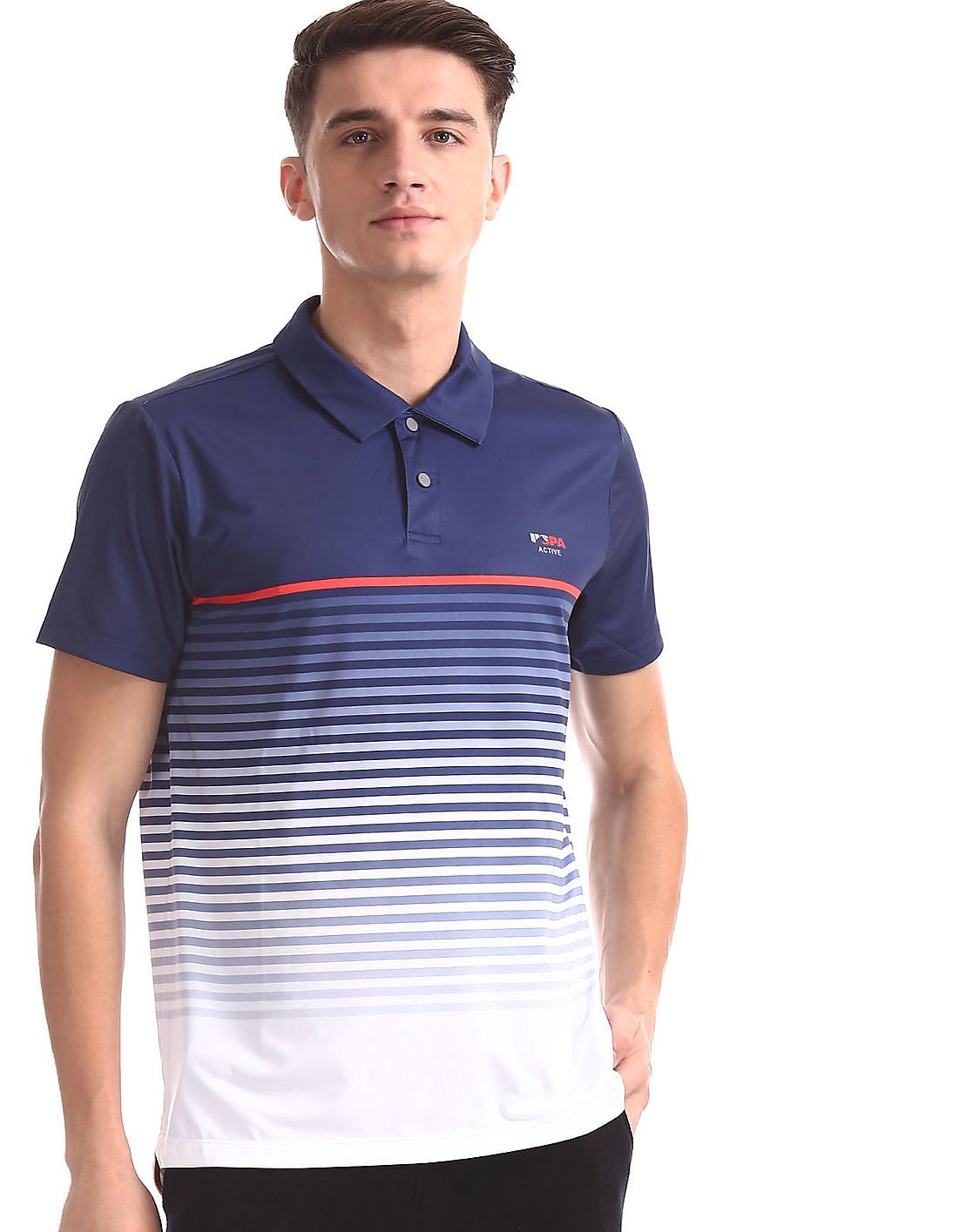Buy Men Blue Striped Active Polo Shirt online at NNNOW.com