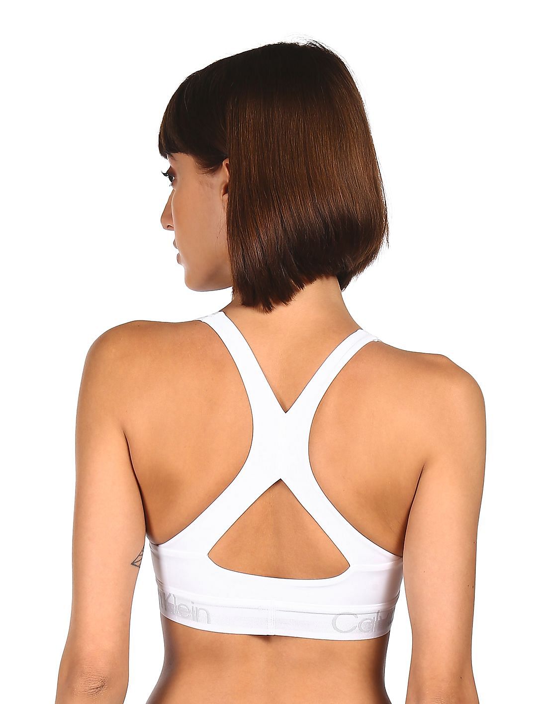 Buy Calvin Klein Underwear Women White Elasticized Strap Logo Racerback Bra  