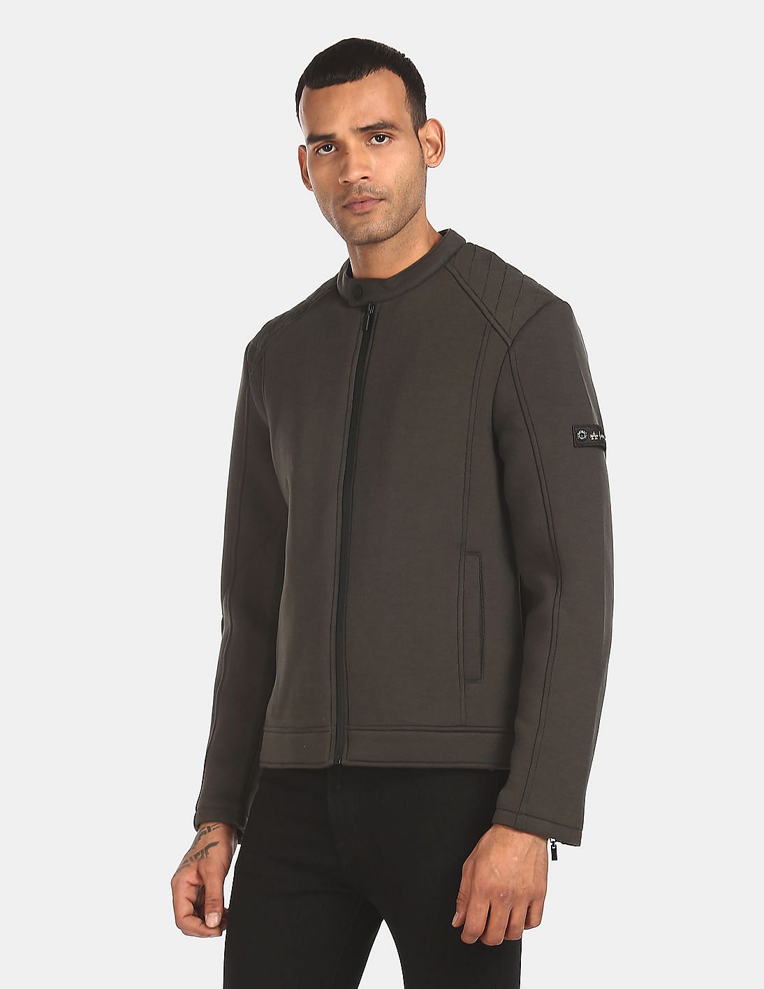 Buy Arrow Zip-Up Front Panelled Solid Casual Jacket - NNNOW.com Buy Arrow Zip-Up Front Panelled Solid Casual Jacket - NNNOW.com