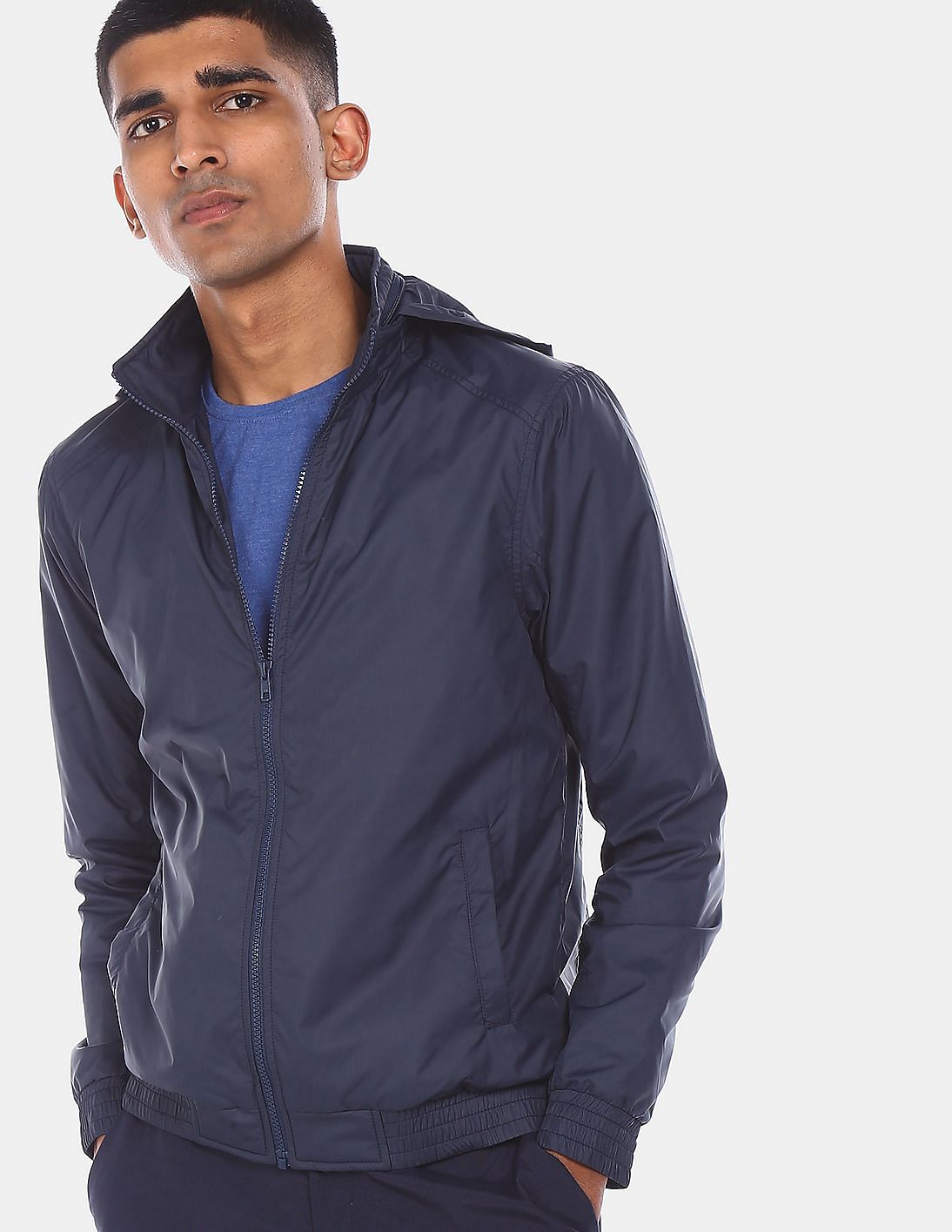 Buy Ruggers Men Navy Detachable Hood Solid Casual Jacket - NNNOW.com