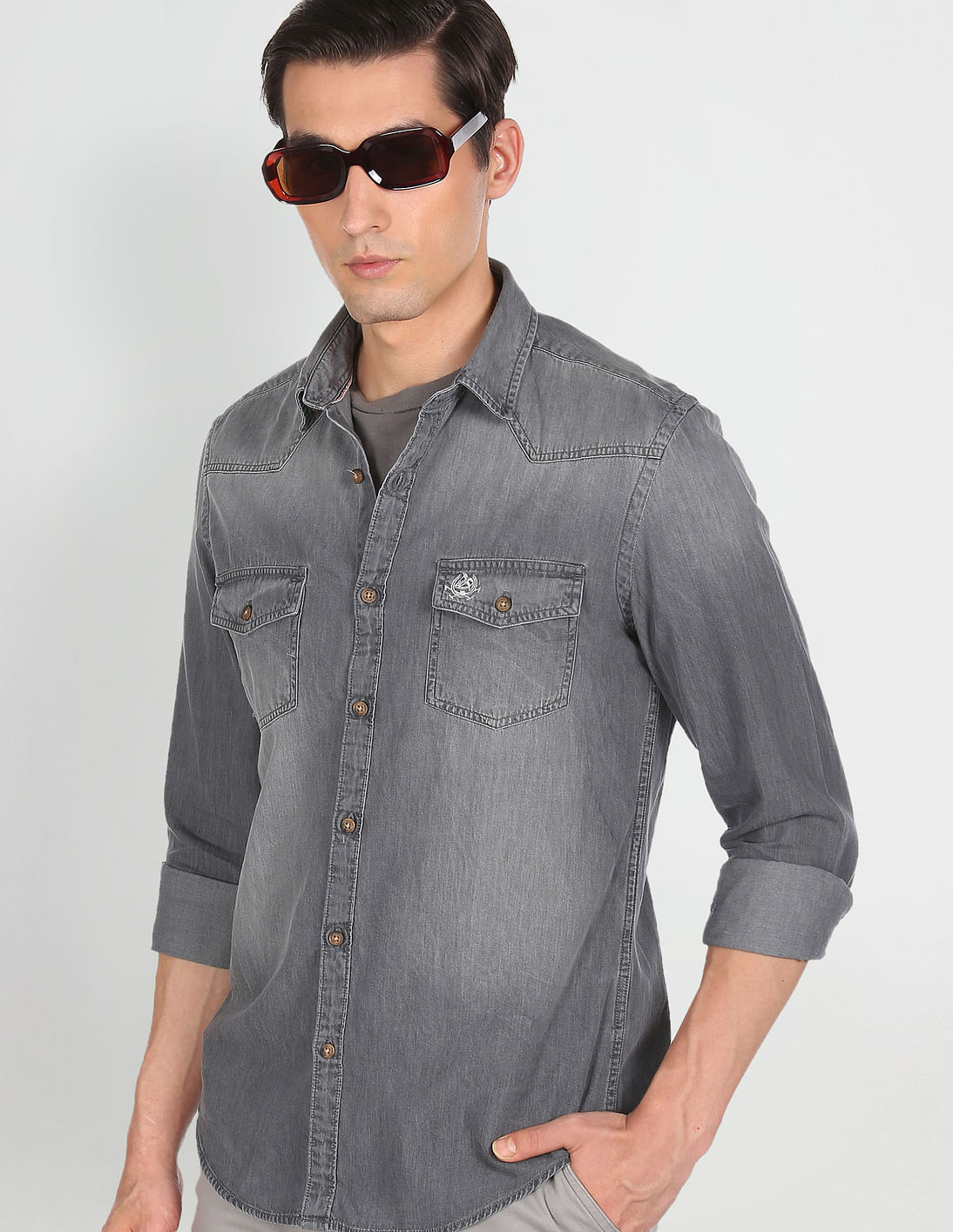 Buy online Men's Denim Shirt Grey Color from shirts for Men by Singh  Garments for ₹1299 at 24% off | 2024 Limeroad.com