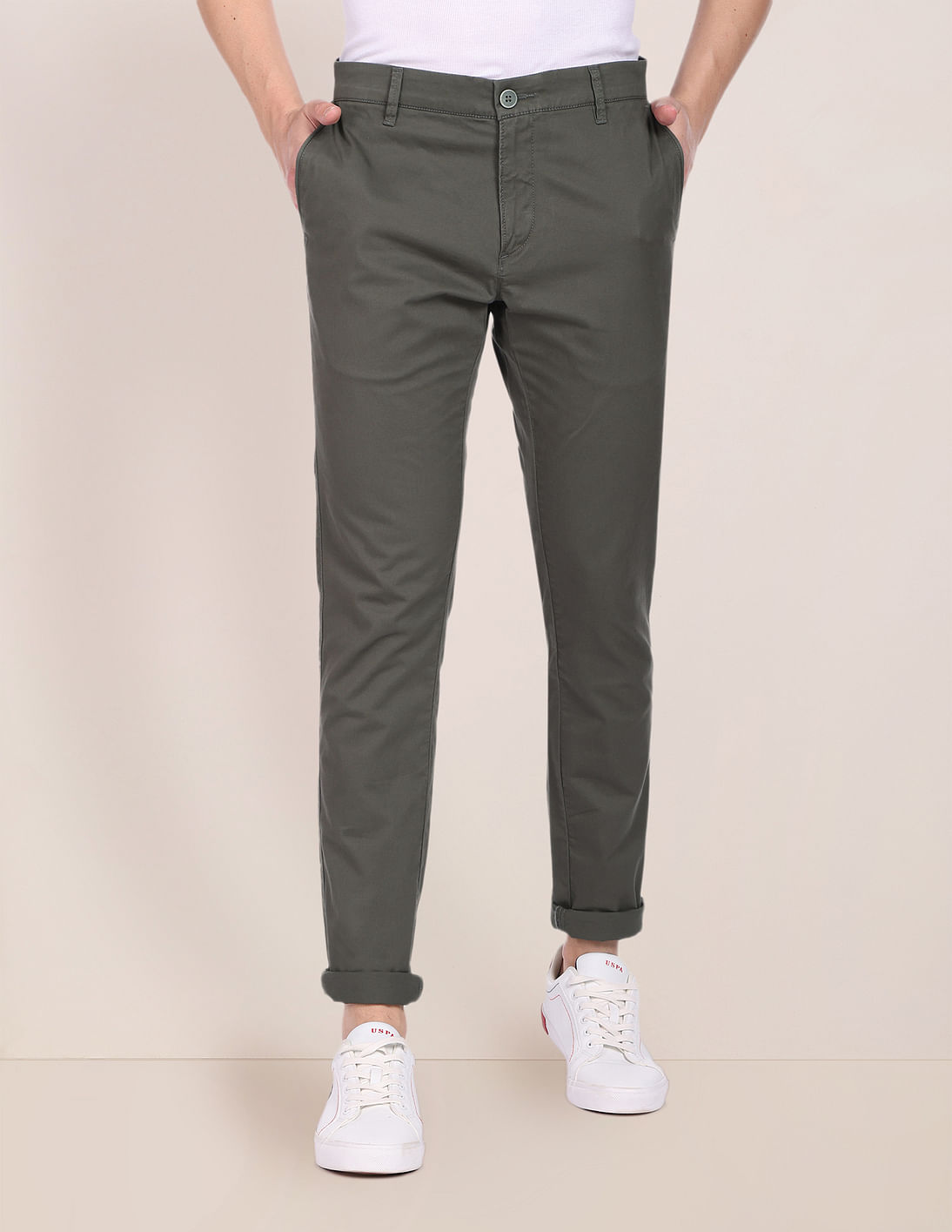 Buy U.S. Polo Assn. Mid Rise Solid Austin Trim Fit Casual Trousers ...