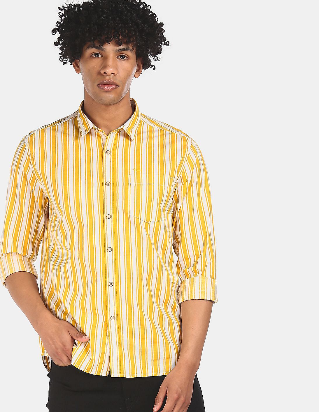 yellow striped mens shirt