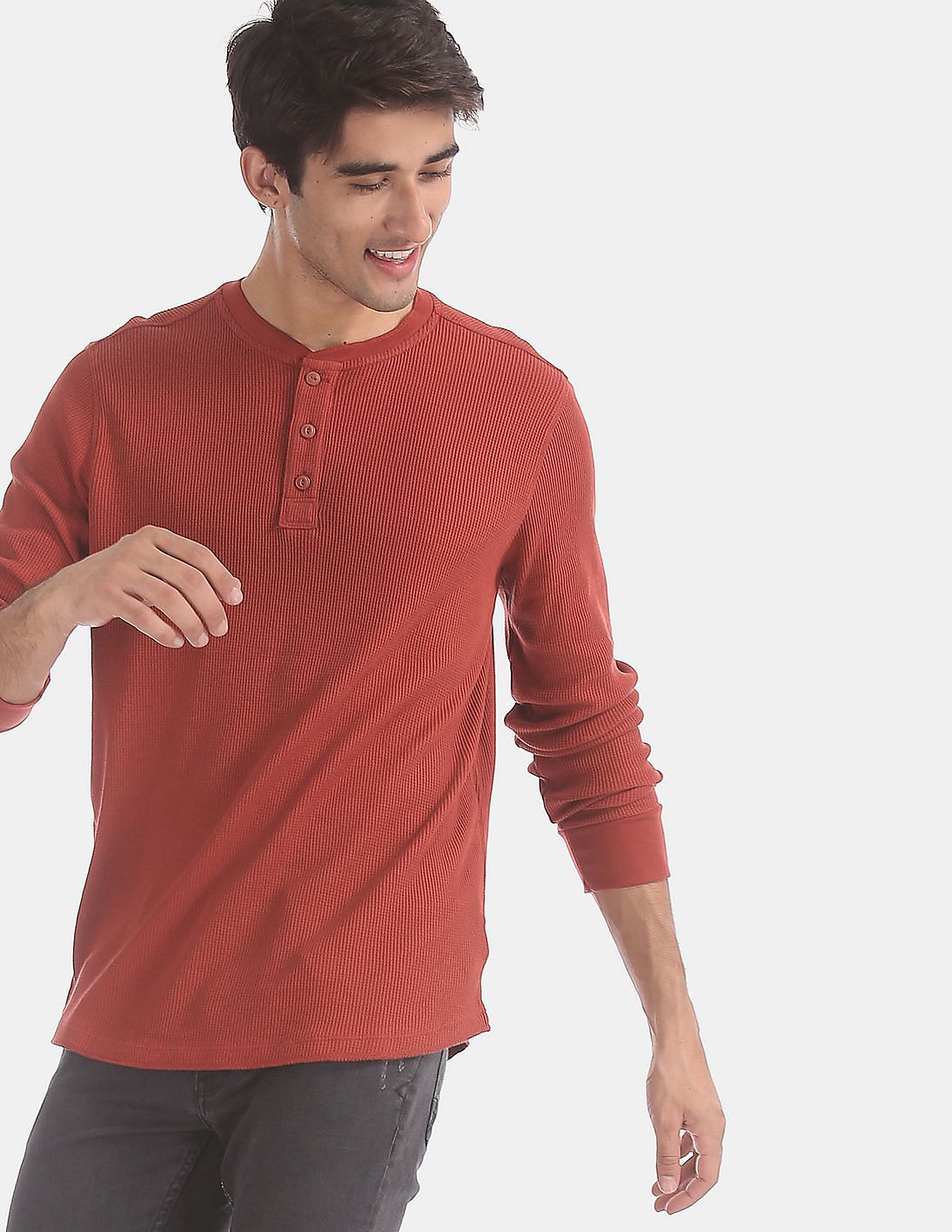 waffle knit long sleeve henley