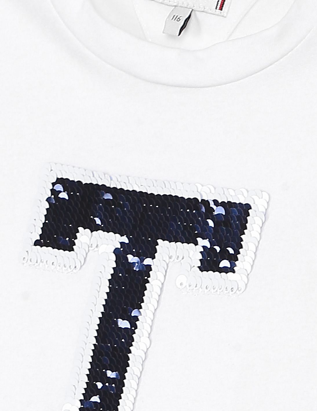 Buy Tommy Hilfiger Kids Girls White Flippy Sequin Logo Cotton T-Shirt -  NNNOW.com