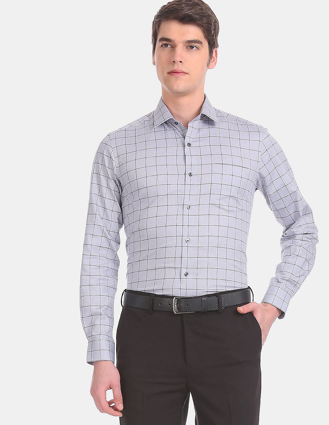 kleren chapell men's grey regular fit formal shirt