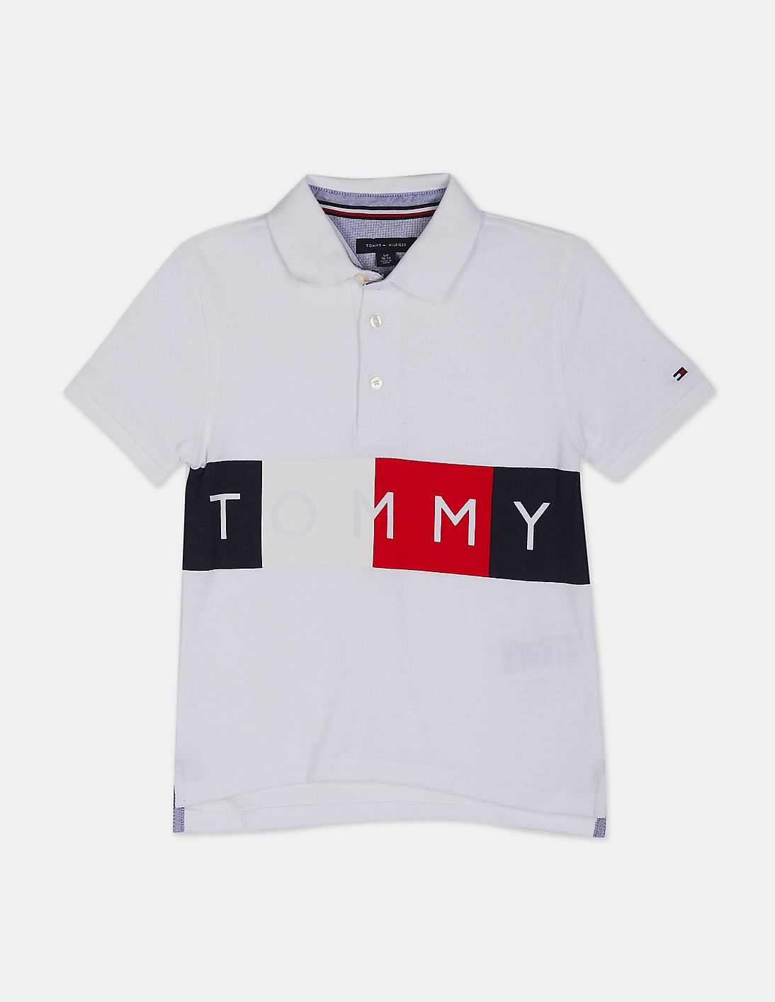 Buy Tommy Hilfiger Kids Boys White Short Sleeve Logo Printed Polo Shirt ...