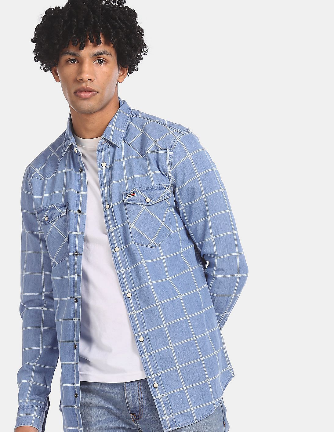 Buy Tommy Hilfiger Men Light Indigo Check Denim Shirt - NNNOW.com