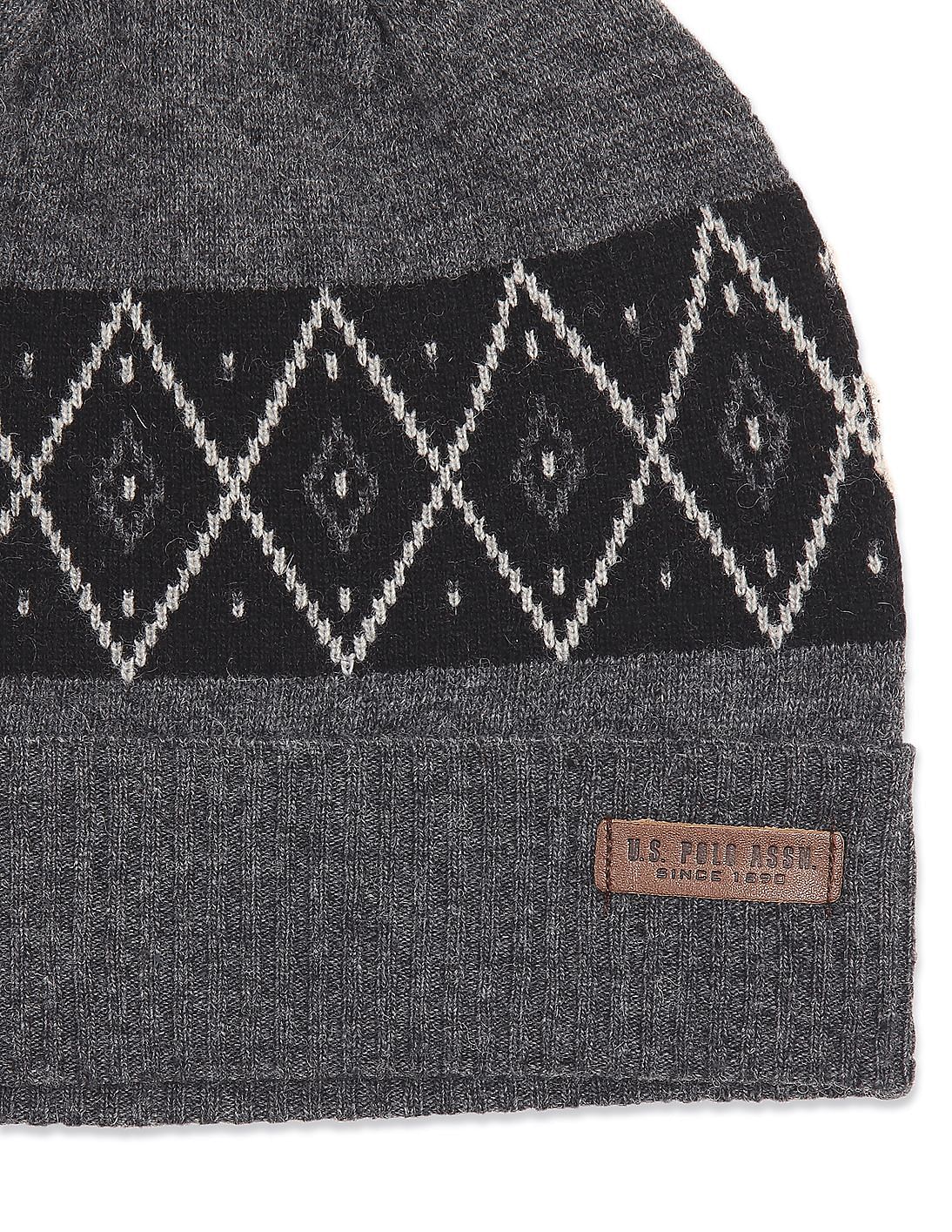 U.S. Polo Assn. Striped Beanie Cap, Grey (One Size)