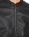 U.S. Polo Assn. Men Black Mandarin Collar Solid Biker Jacket