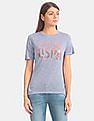 U.S. Polo Assn. Women Blue Slubbed Modal Jersey Printed T-Shirt