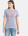 U.S. Polo Assn. Women Blue Slubbed Modal Jersey Printed T-Shirt