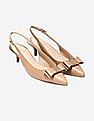 Cole Haan Beige Bow Accent Slingback Leather Kitten Heels