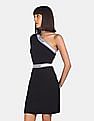 Calvin Klein Women Black One Shoulder Milano Logo Fitted Dress