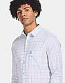 USPA Tailored Men Light Blue Spread Collar Check Formal Shirt