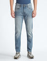 Flying Machine Stone Wash Slash Slim Tapered Fit Jeans