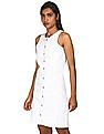 Calvin Klein Women White Button Down Sleeveless Shift Dress