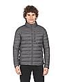 U.S. Polo Assn. Men Grey High Neck Full Zip Solid Puffer Jacket