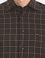 Tommy Hilfiger Men Black Allover Satin Windowpane Check Formal Shirt