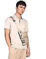 Calvin Klein Men Beige Half Zipper Smooth Cotton Polo Shirt