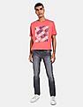 Aeropostale Men Coral Pink Crew Neck Cotton Graphic Print T-Shirt
