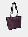 Calvin Klein Women Dark Purple Metallic Chain Trim Strap Textured Leather Tote Bag