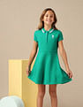 U.S. Polo Assn. Kids Girls Solid Fit And Flare Polo Dress