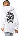 Calvin Klein Women White Long Sleeve Brand Print Hooded Sweatshirt