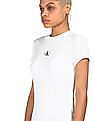 Calvin Klein Women White Round Neck Side Drawstring Ribbed T-Shirt