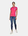 U.S. Polo Assn. Women Brand Applique Ribbed Collar Polo Shirt