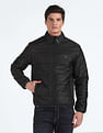 Flying Machine Stand Collar Solid Quilted Jacket