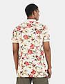 Aeropostale Men Off White Floral Printed Cotton Polo Shirt