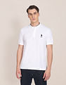 U.S. Polo Assn. Men White Stylized Collar Solid Pure Cotton Polo Shirt