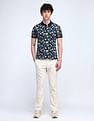 Flying Machine Floral Printed Cotton Polo Shirt