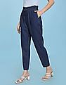 Flying Machine Women High Rise Paper Bag Waist Pleated Jeans