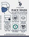 U.S. Polo Assn. Unisex Adults Navy Triple Layer Washable Anti Bacterial Striped Face Masks - Pack Of 3
