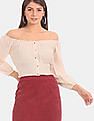 Aeropostale Women Beige And White Striped Off-Shoulder Top