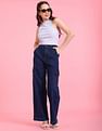 Flying Machine Women High Rise Wide Leg Cargo Jeans