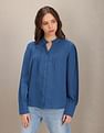 U.S. Polo Assn. Women Stand Collar Pleated Solid Top