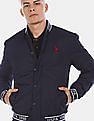 U.S. Polo Assn. Men Navy Stand Collar Brand Printed Bomber Jacket