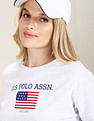 U.S. Polo Assn. Women Long Sleeve Flag Print Heathered T-Shirt